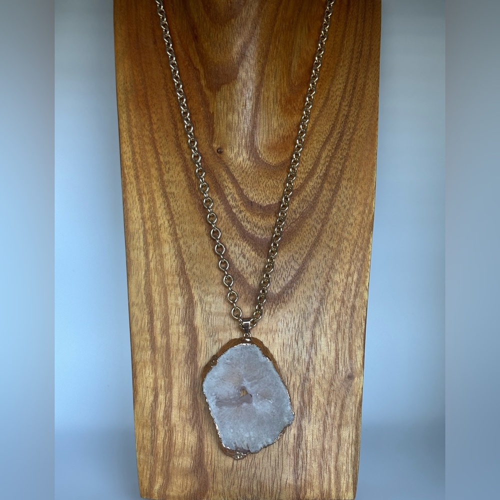 White Druzy Quartz Pendant Necklace